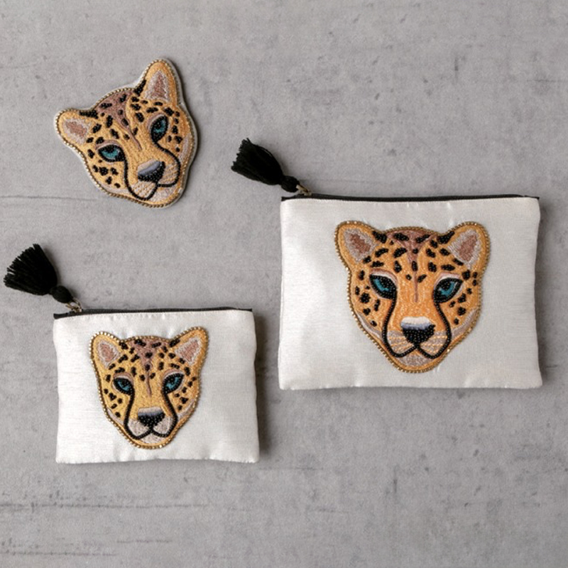 【東京かんかん】レオパード刺繍ミラー&ポーチ ハンドメイド