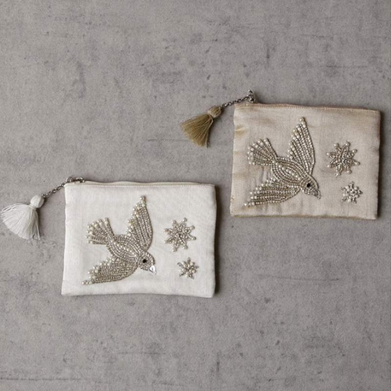 【東京かんかん】ビーズ刺繍ポーチS 鳥 ハンドメイド