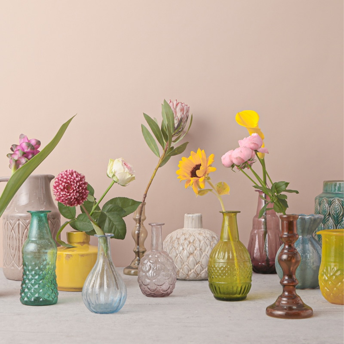 【東京かんかん】燭台ガラスベース 花瓶 フラワーベース アンバー グレー クリア