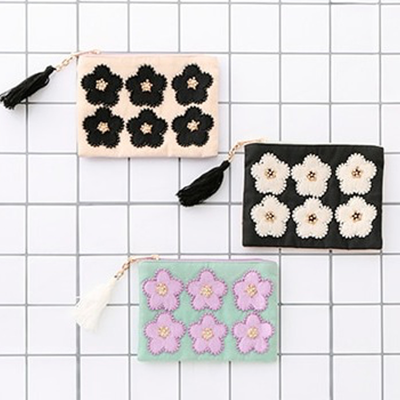 【東京かんかん】ビーズ刺繍ポーチ フラワー ハンドメイド