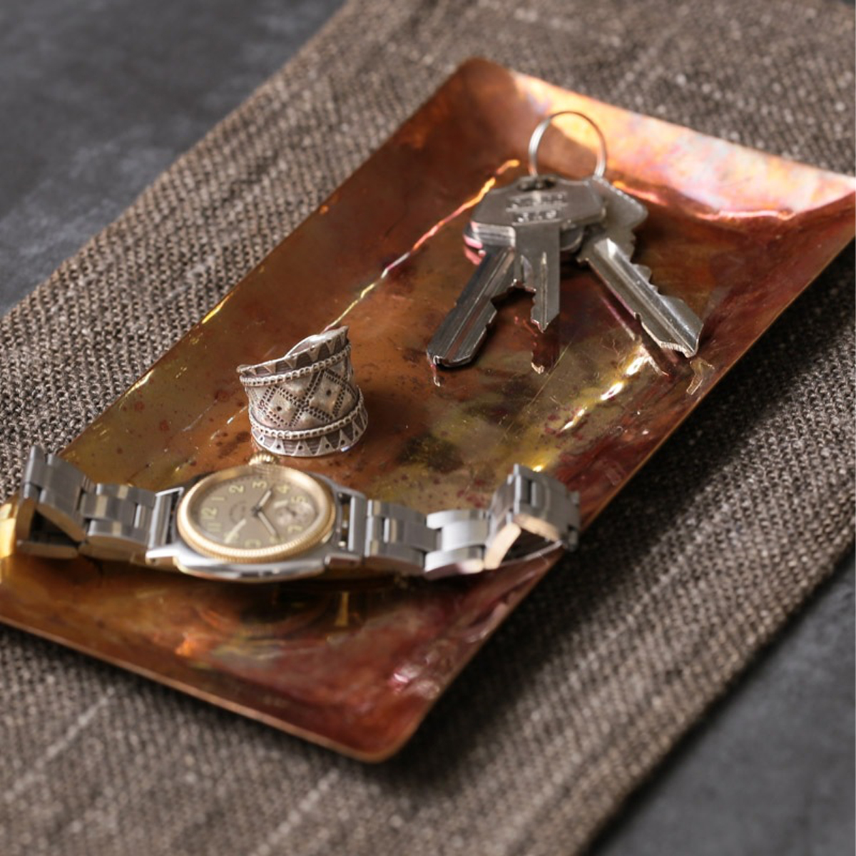 【東京かんかん】ブラス＆コッパ― トレー アンティーク風