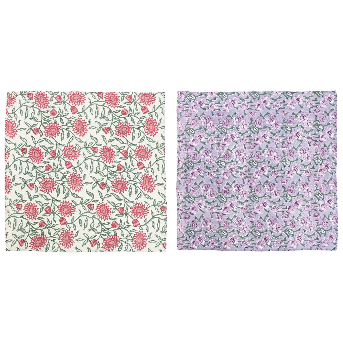 【東京かんかん】ブロックプリントハンカチ ブルー＆カーキ 綿100%