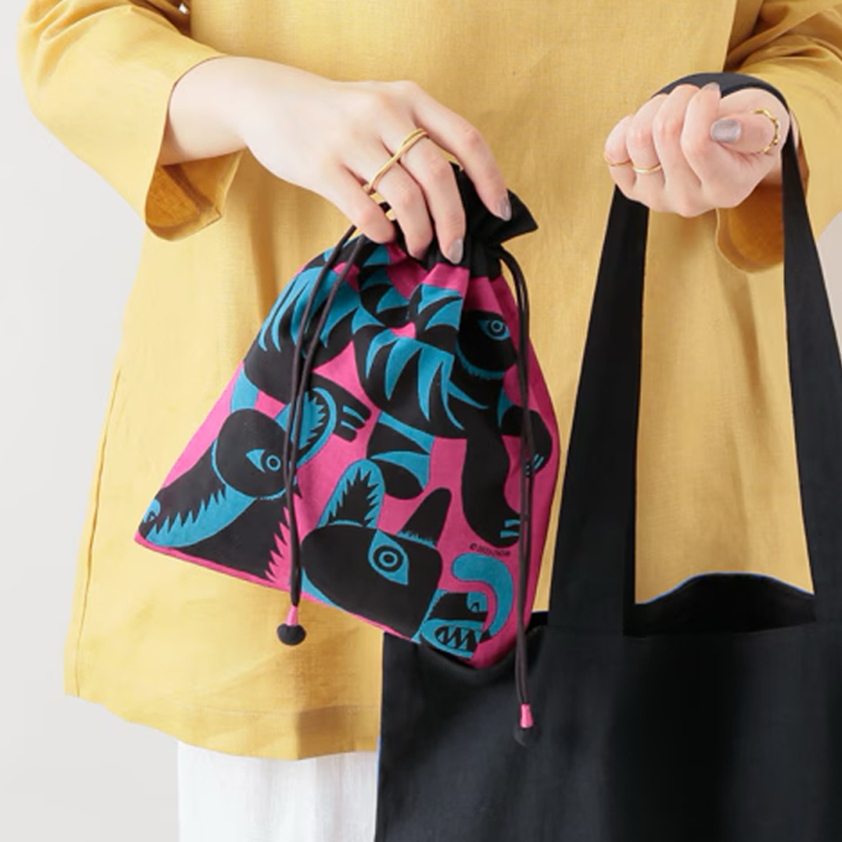 【東京かんかん】CHIZURI×KANKANコラボ 巾着 ポーチ 小物入れ 綿100%