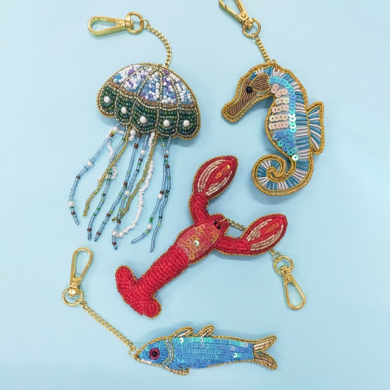 【東京かんかん】ザリ刺繍キーホルダー OCEAN オーシャン 海の生き物 アニマル 動物