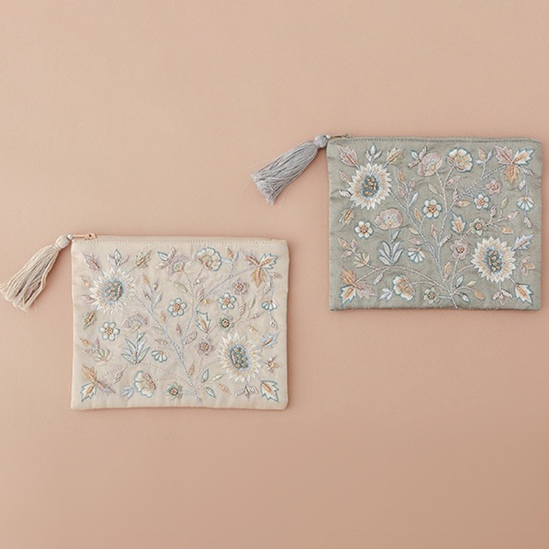 【東京かんかん】ビーズ刺繍ポーチL ハンドメイド