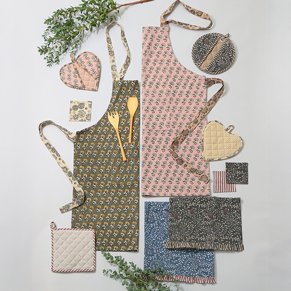 【東京かんかん】スラブコットンプリント エプロン・なべしき・ミトン