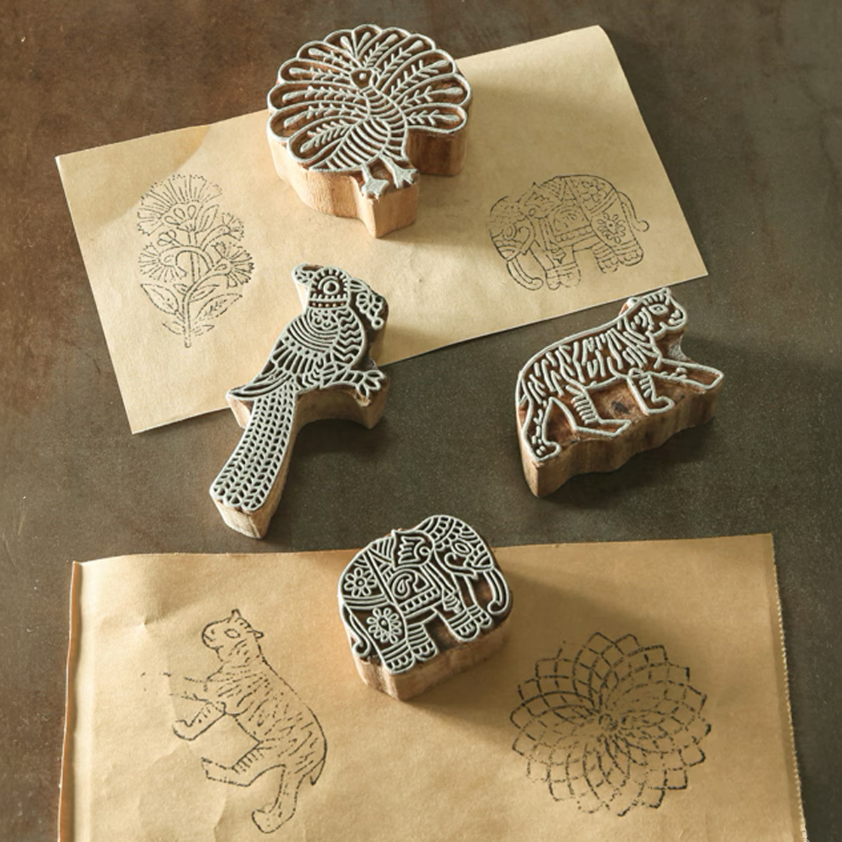 【東京かんかん】ウッドブロック プリント はんこ 動物 花 ハート インテリア雑貨