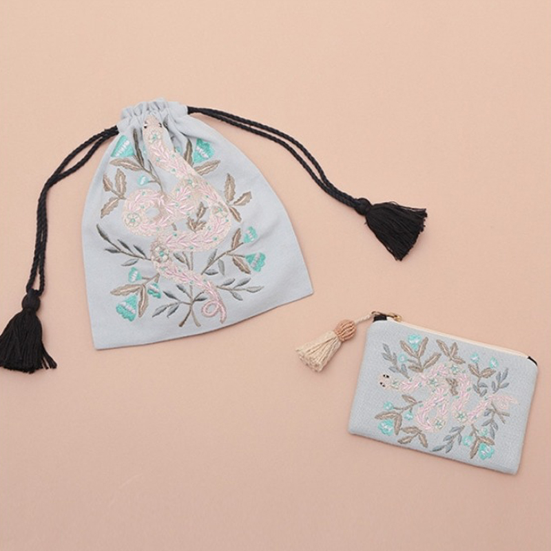 【東京かんかん】ヘビ刺繍巾着&ポーチ ハンドメイド