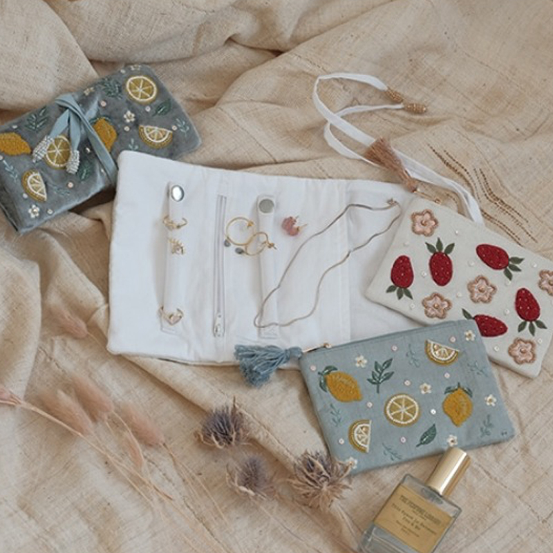 【東京かんかん】ビーズ刺繍アクセサリーケース いちご&レモン ハンドメイド