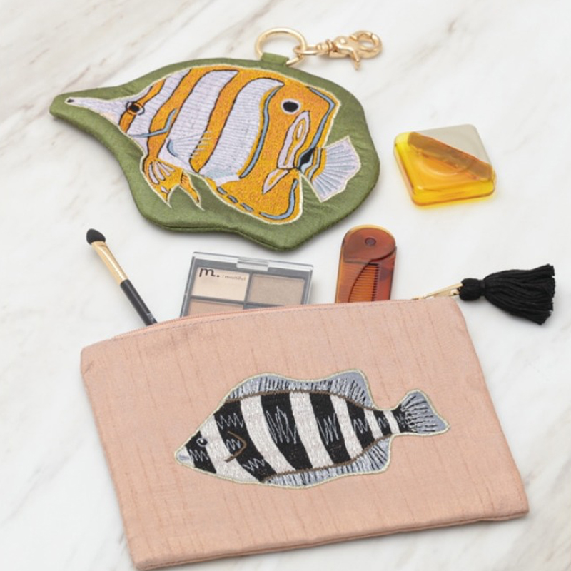 【東京かんかん】ビーズ刺繍キーポーチ フィッシュ 魚 ハンドメイド