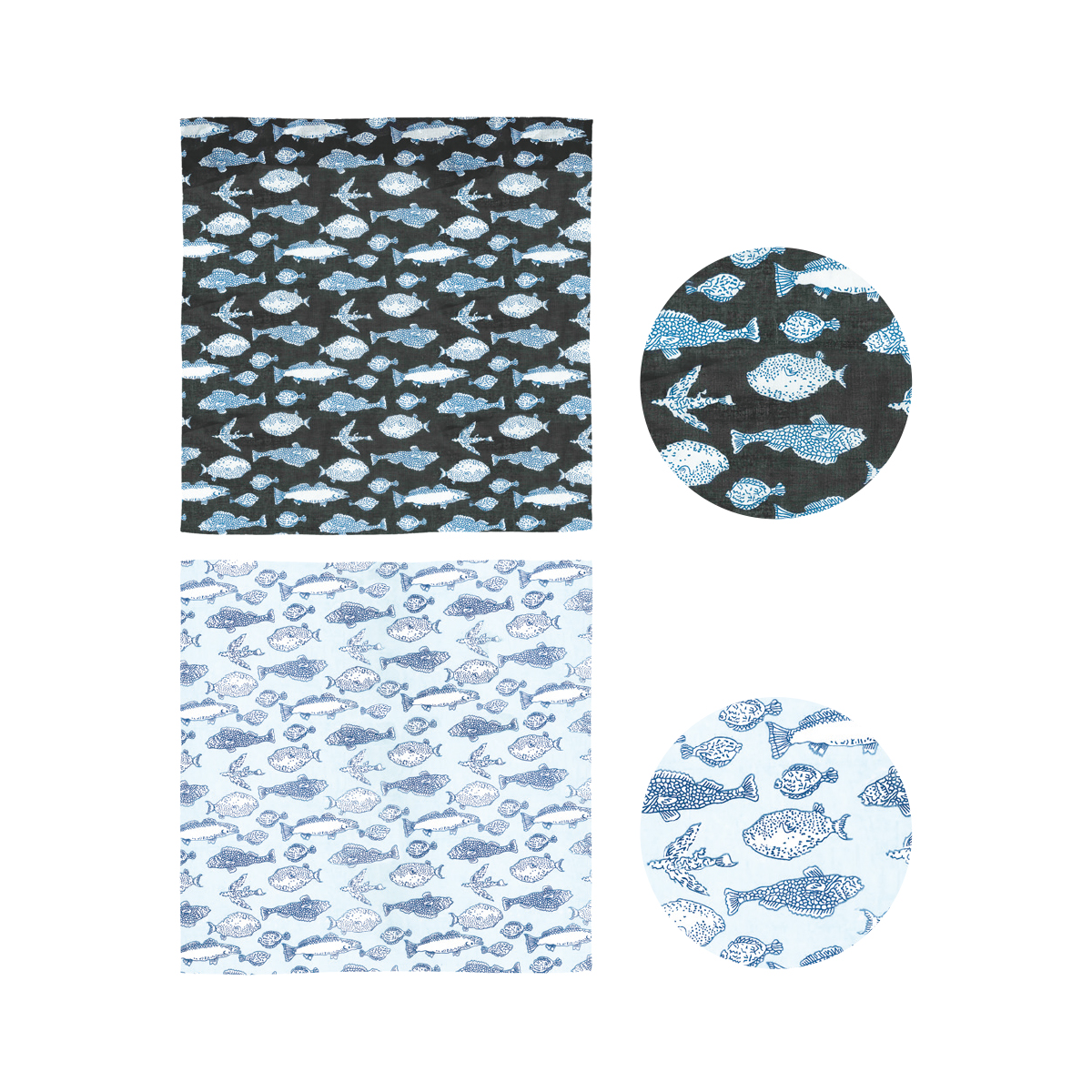 【東京かんかん】フィッシュ柄プリントハンカチ 魚柄 綿100%