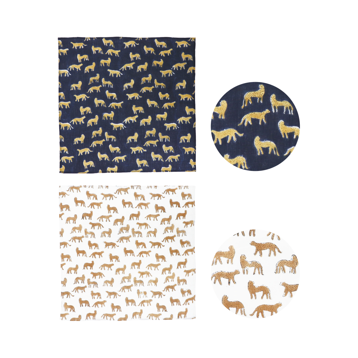 【東京かんかん】レオパードブロックプリントハンカチ 綿100%