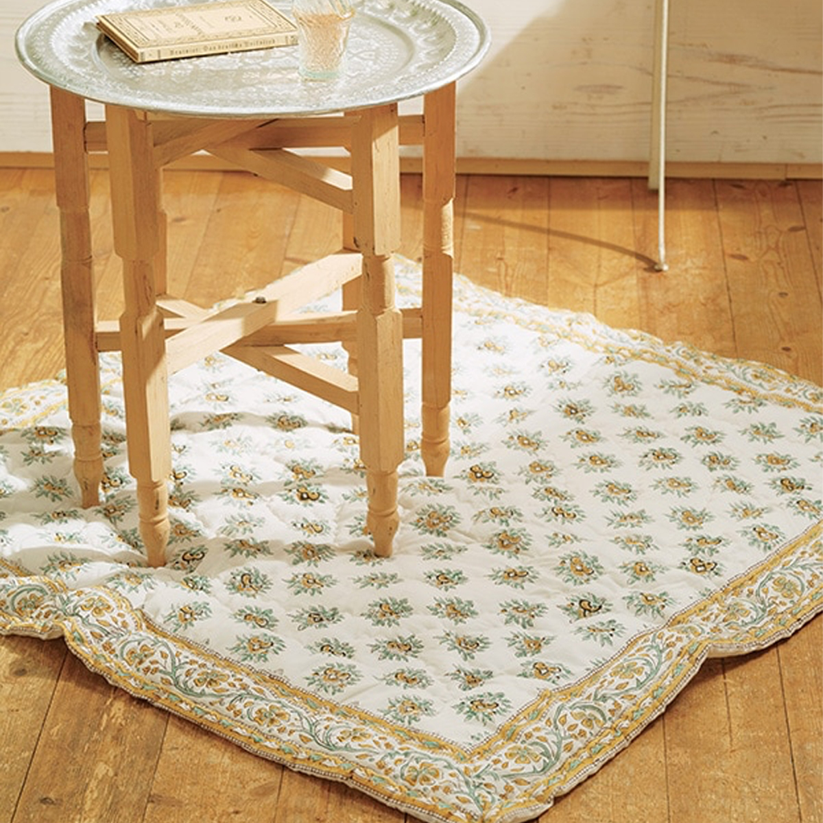 【東京かんかん】コットンキルトケット イエロー ブルー インテリア雑貨