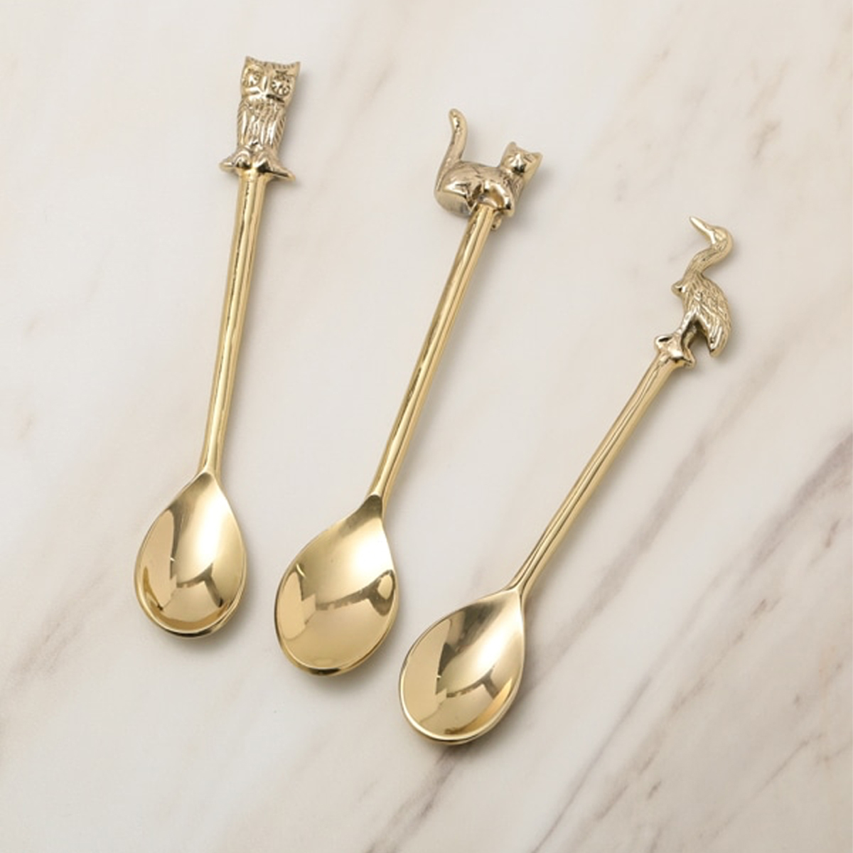 【東京かんかん】真鍮スプーン・フォーク ブラス製 ネコ 鳥 動物 リボン