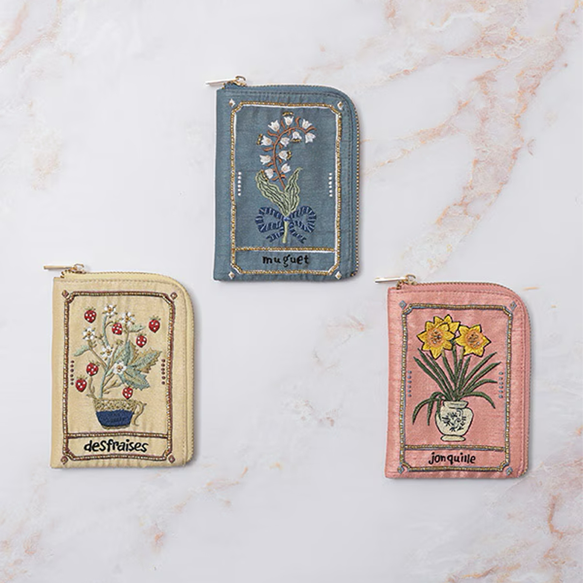 【東京かんかん】ボタニカル刺繍 フラグメントケース ポーチ 小物入れ