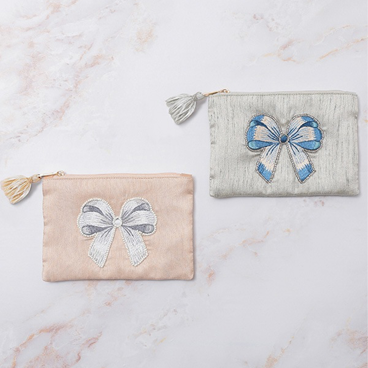 【東京かんかん】リボン刺繍ポーチ 小物入れ