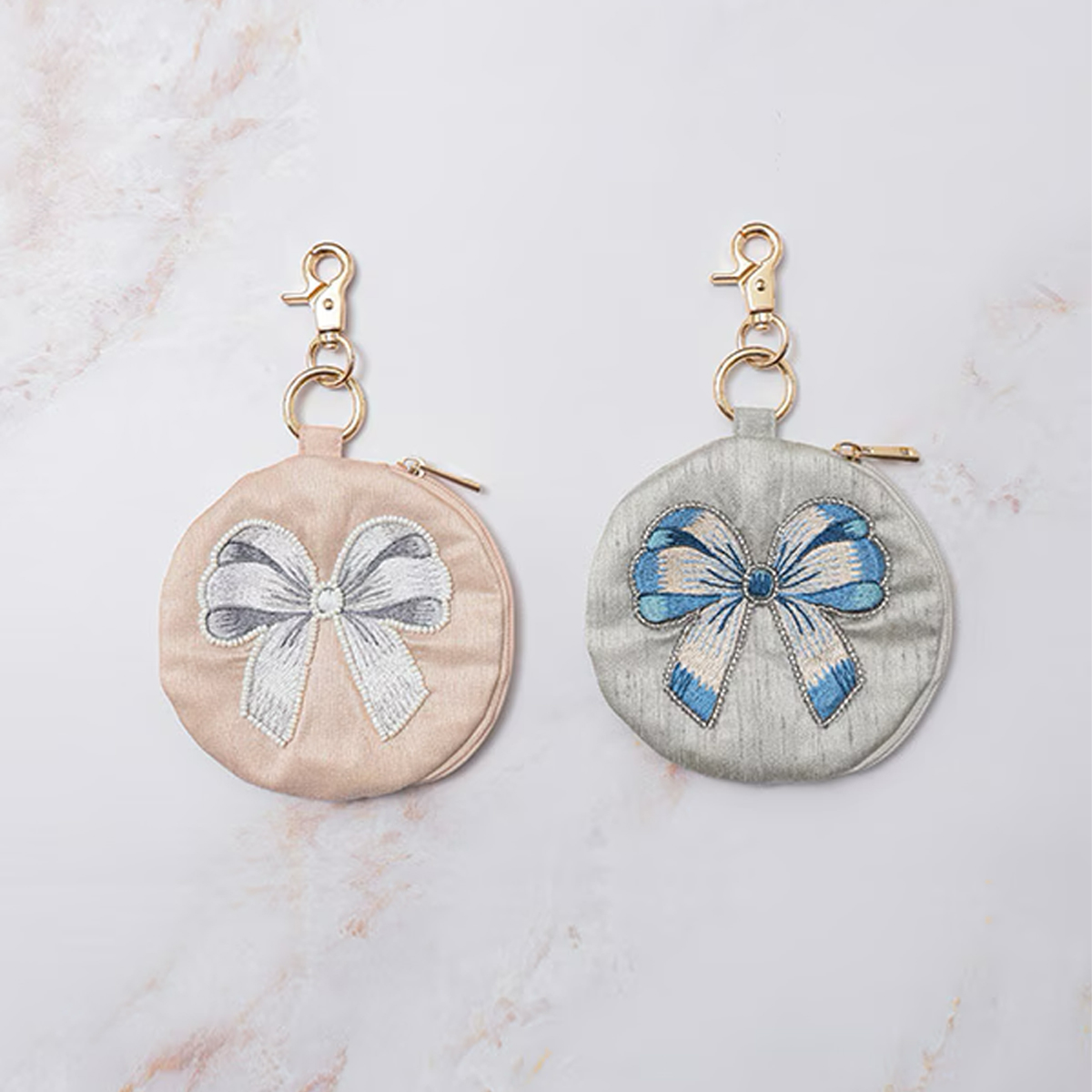 【東京かんかん】リボン刺繍キーポーチ 小物入れ