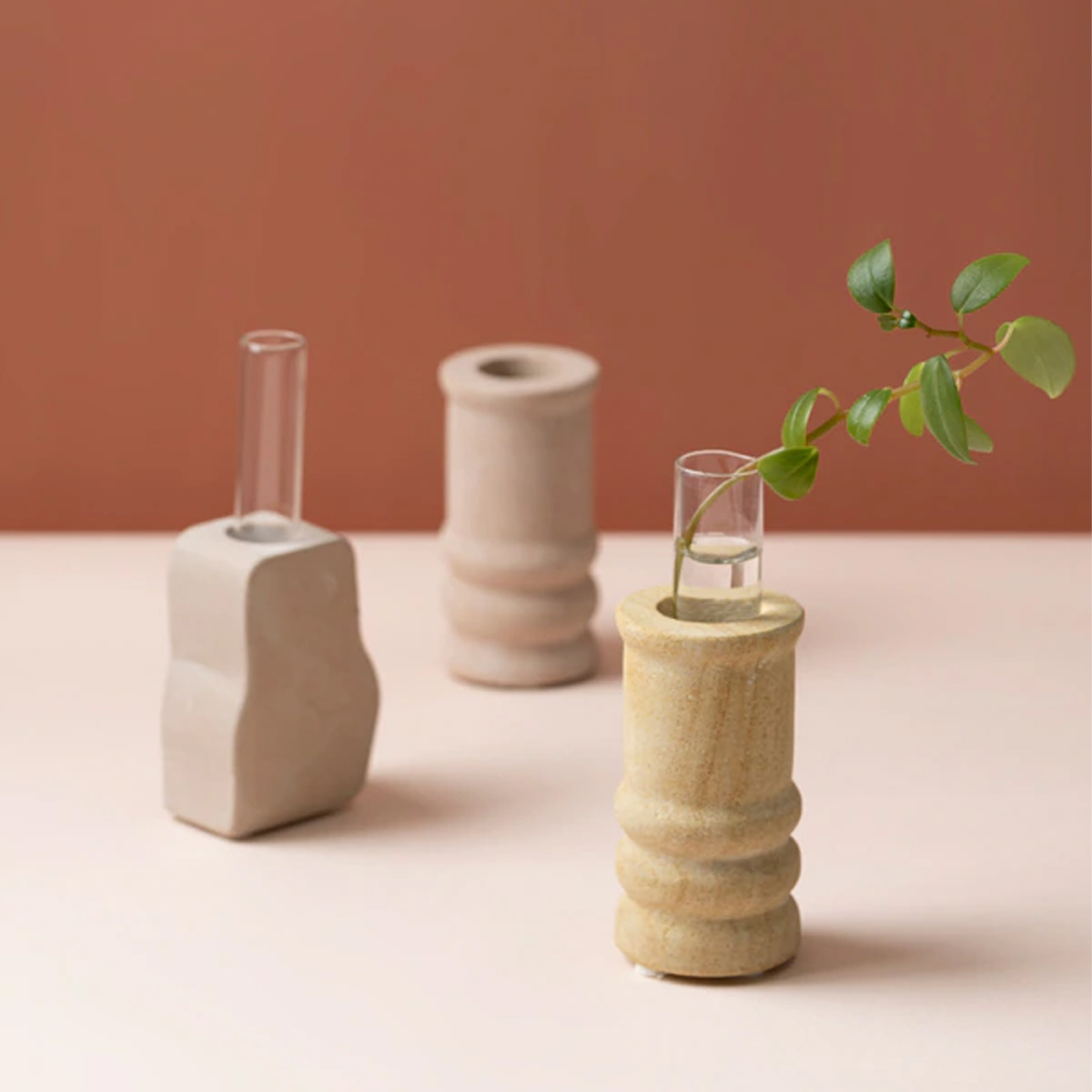 サンドストーン＆天然大理石 ストーンホルダー 一輪挿し 花瓶 インテリア雑貨