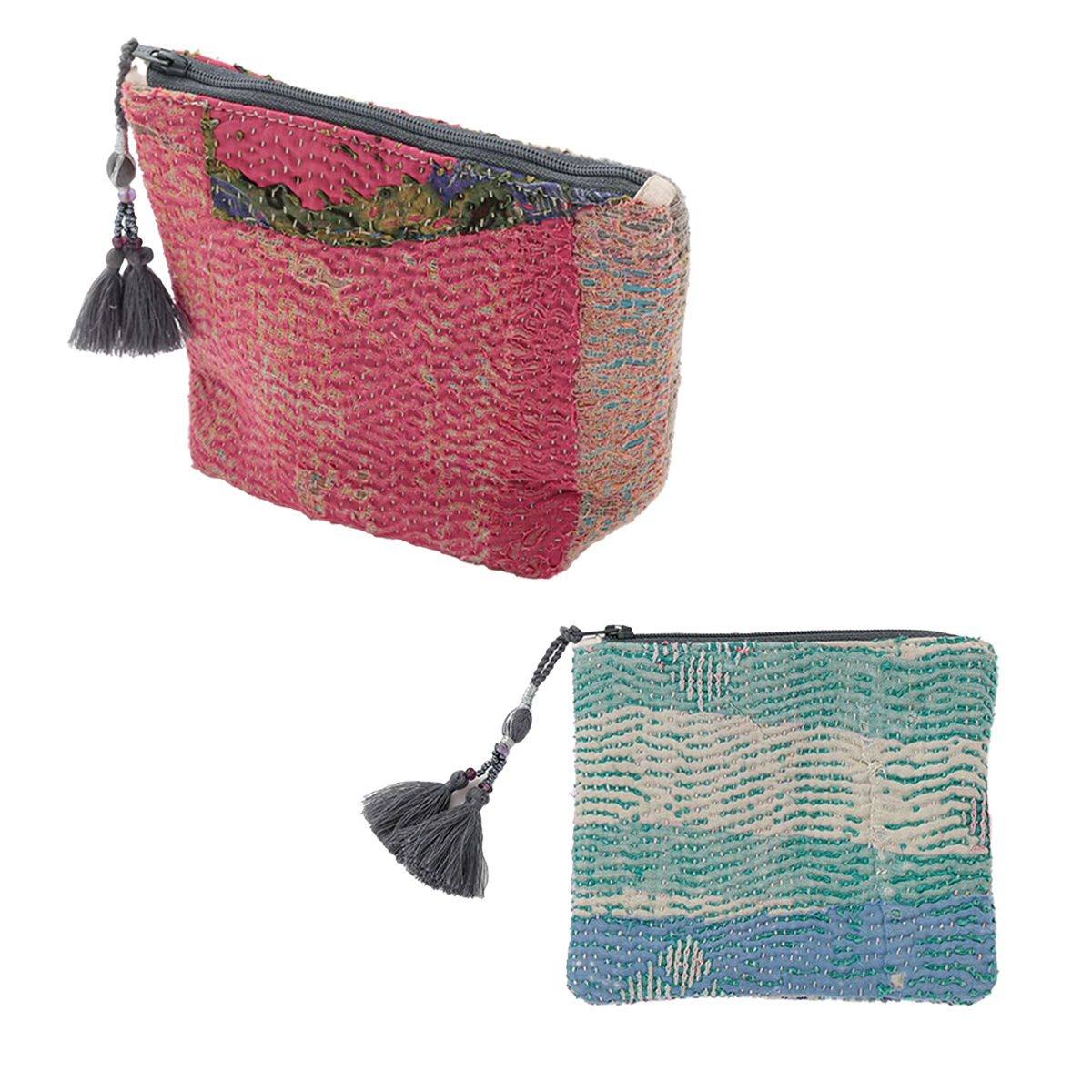 コットンラリーマチ付きポーチ＆フラットポーチ