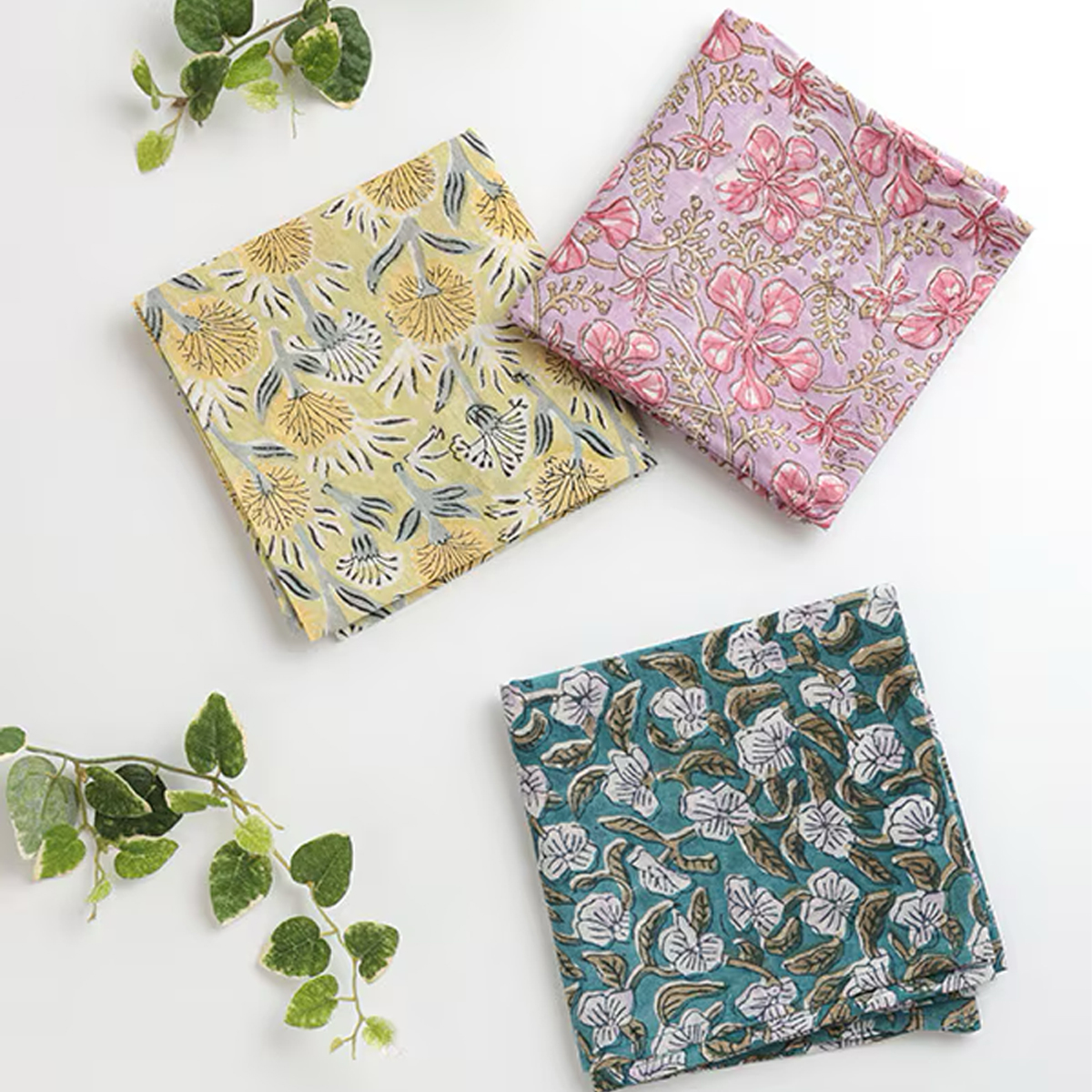 フラワーブロックプリントハンカチ レディース 母の日 ギフト