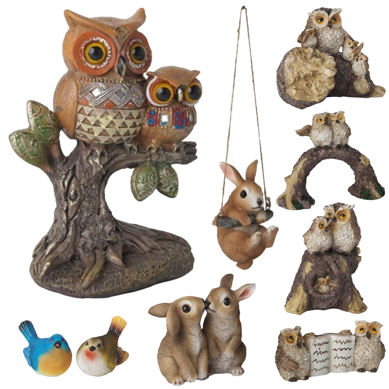 ガーデニング ガーデンオブジェ 動物 オウル ラビット 親子