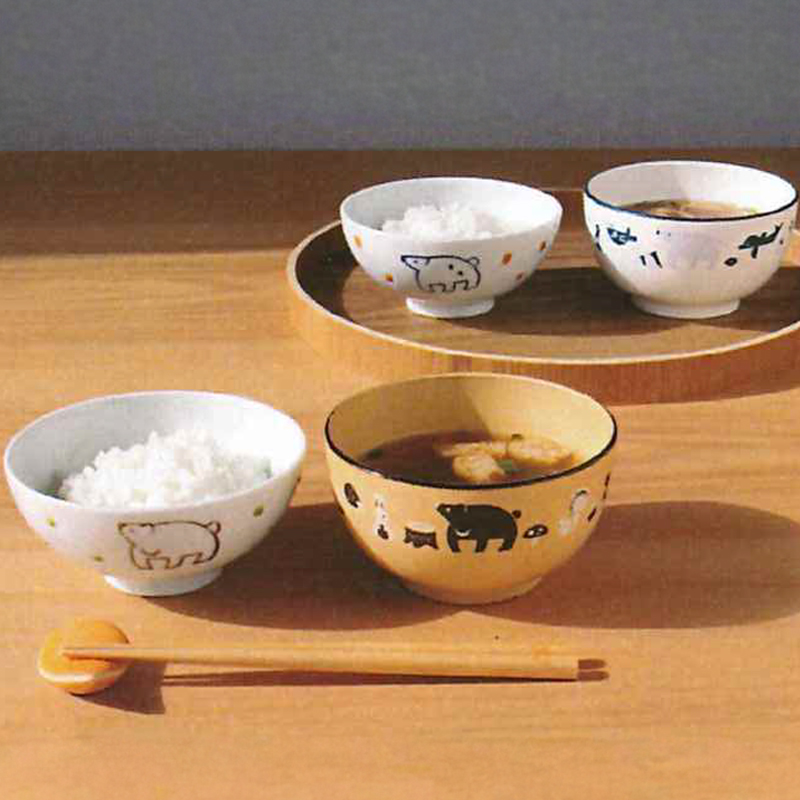 【日本製】波佐見焼 会津塗 森と海のどうぶつたち 飯碗&汁椀&マルチボウル