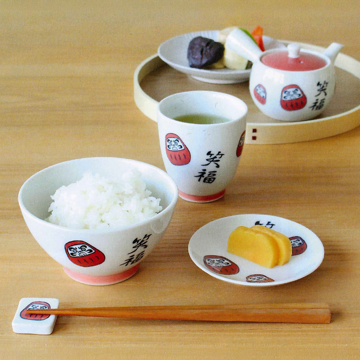 【日本製】笑福だるまシリーズ 飯碗・湯呑・急須・箸置き・皿・ぐい?・徳利