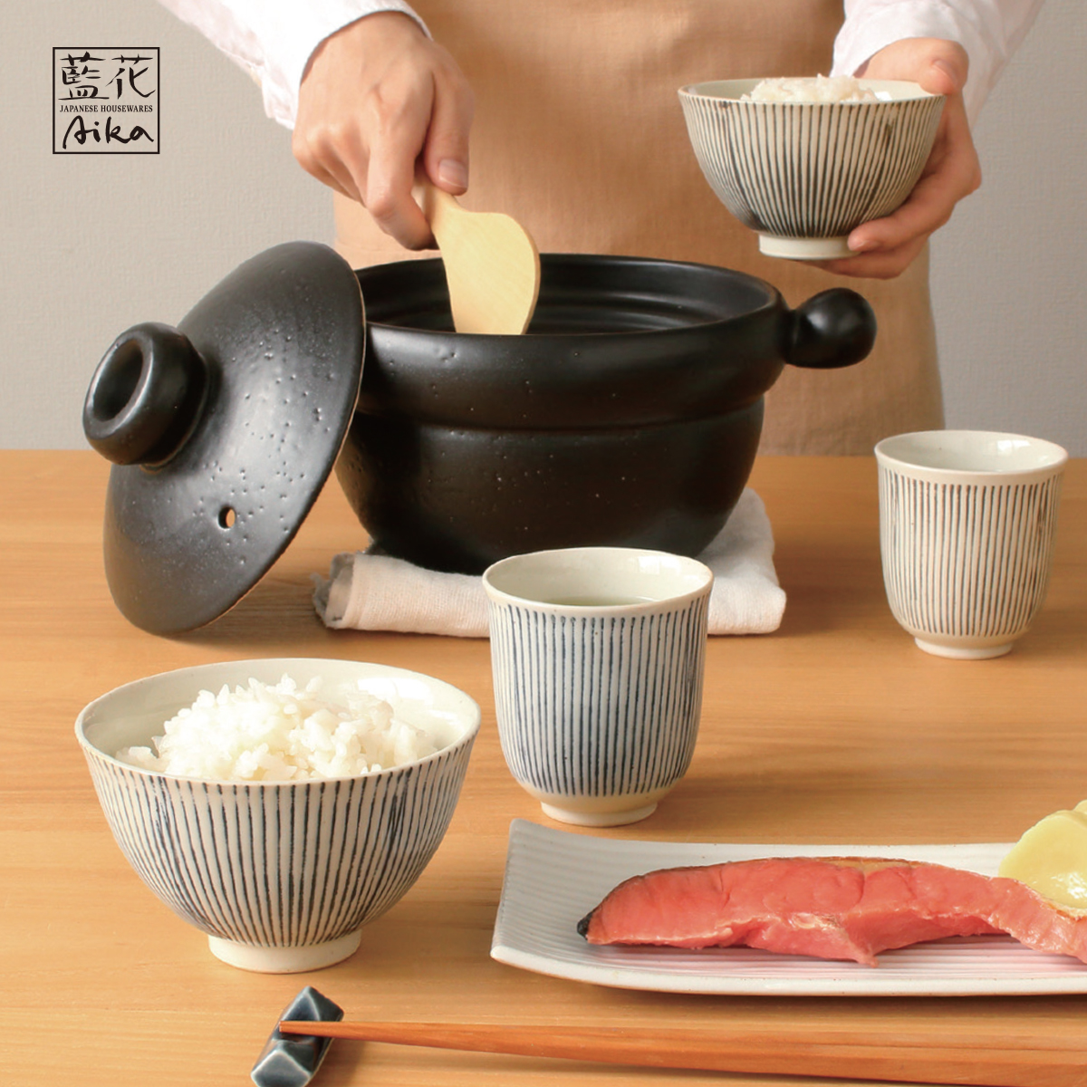 【藍花】撥水十草 呉須 さび 飯碗/湯呑 日本製