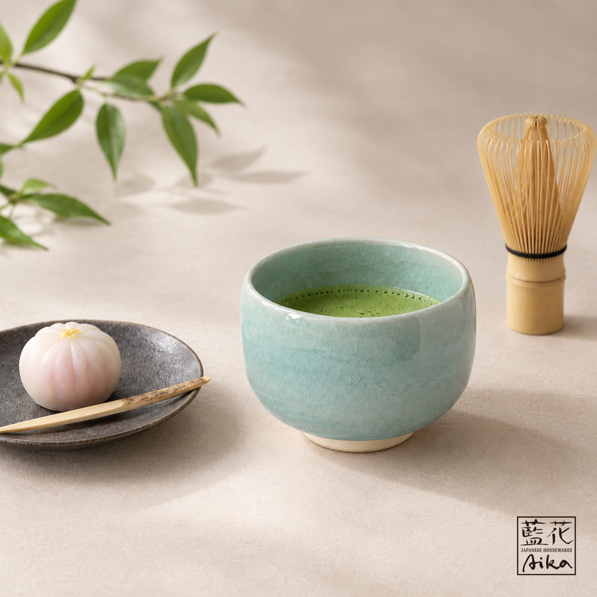 【藍花】氷紋貫入 いっぷく抹茶碗 日本製