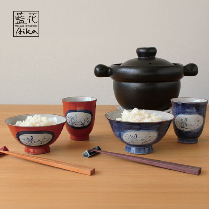 【藍花】月うさぎ 飯碗/湯呑 日本製
