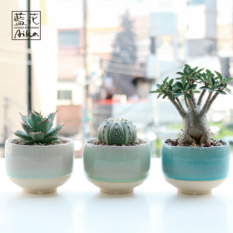 【藍花】波佐見焼 手づくり植木鉢 貫入 3号 日本製