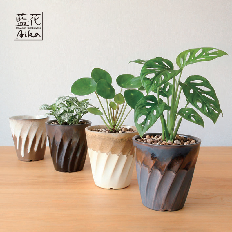 【藍花】波佐見焼 ねじり窯変 プラントポット 5号 日本製