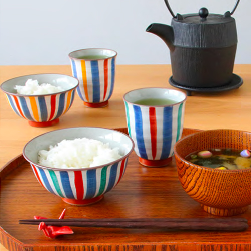 【藍花】染錦 飯碗 湯呑 日本製 波佐見焼