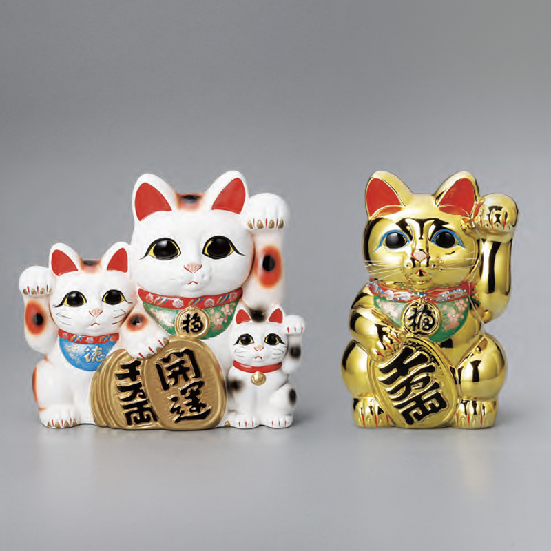 【日本製】常滑焼 招き猫 黄金小判猫・大入猫 貯金箱